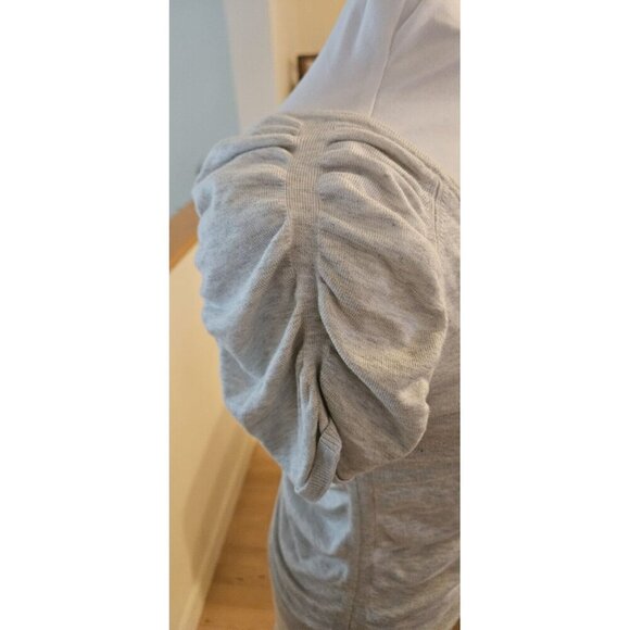 Express Ruched Short Sleeve Banded Sweater Wmns Sz M Flattering Fit Light Grey - Picture 3 of 5